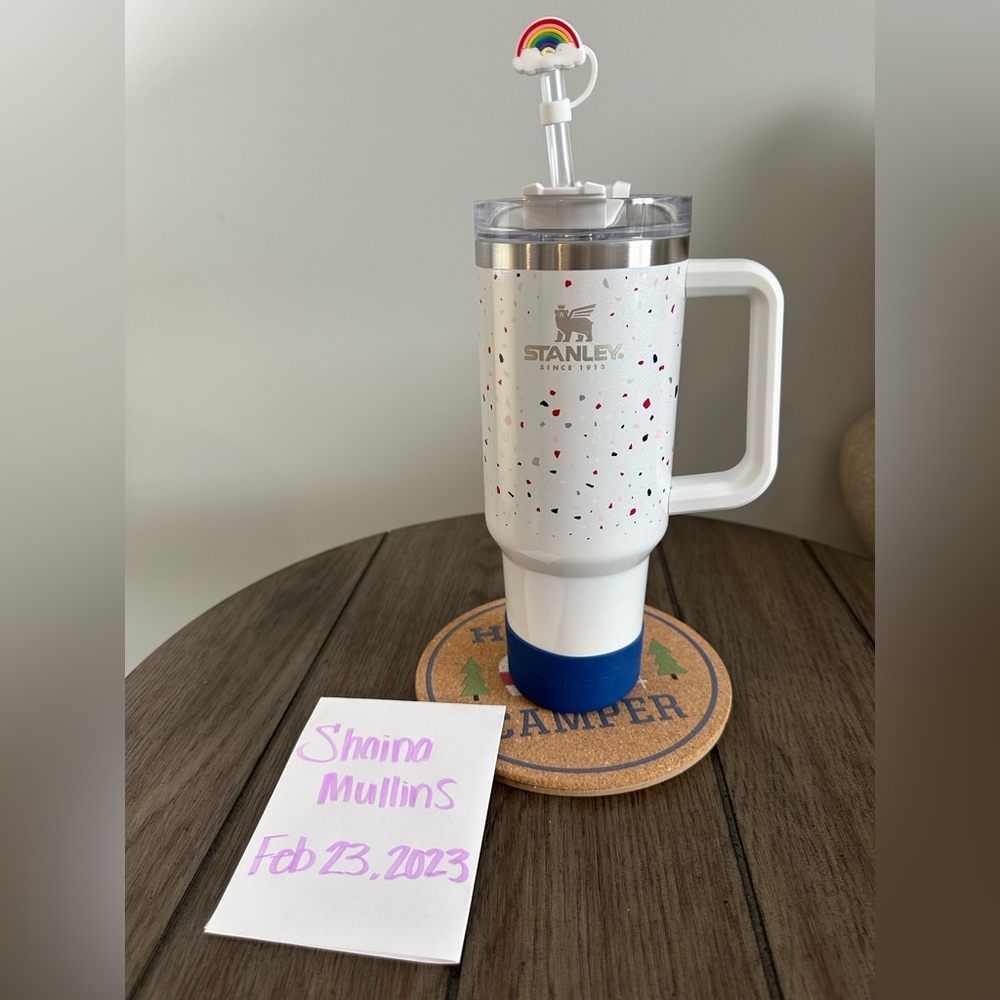 SOLD Terrazzo pearlescent stanley cup (boot and straw topper included)